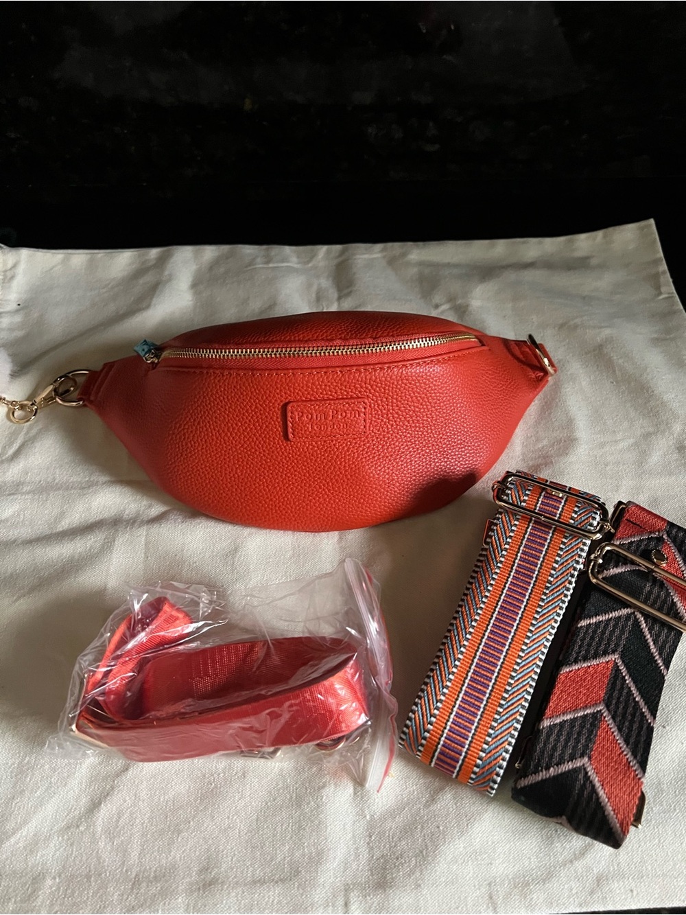 NWT Pom Pom London Orange Spice Bum Bag with three interchangeable straps.